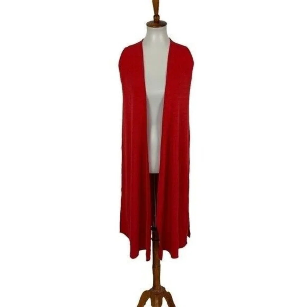 Lularoe Cardigan XS Red Sleeveless Duster Boho Festival Layering Chic‎